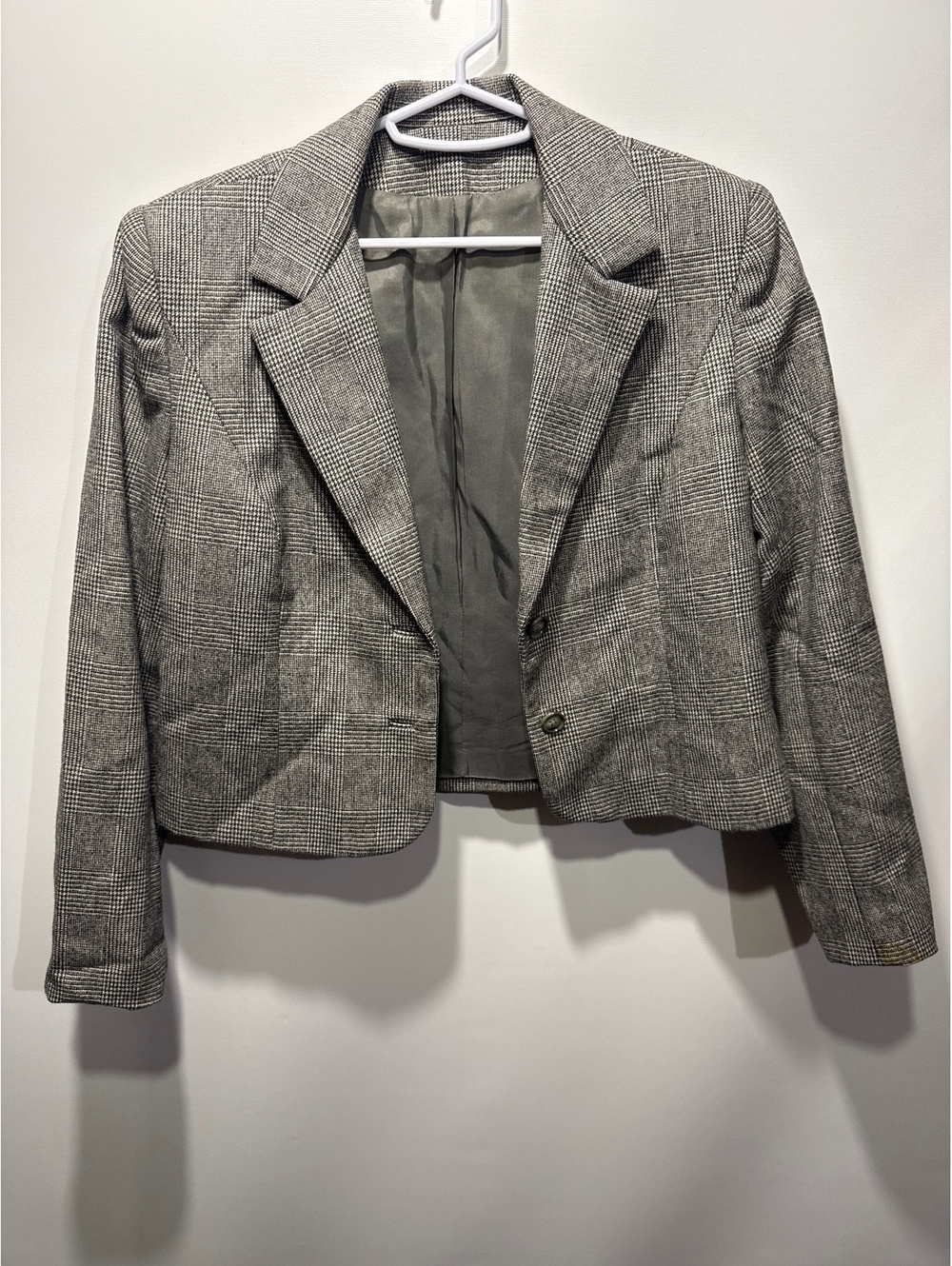 David Hayes Women's Wool Blazer Jacket Gray Plaid Cropped
